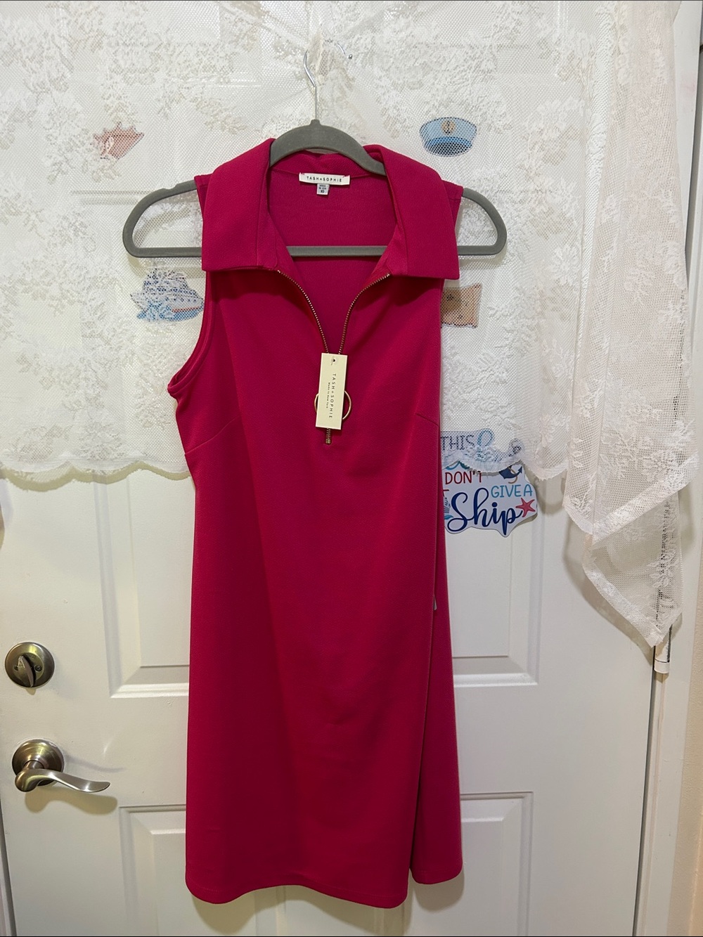 Sleeveless Mini Dress with Zip Collar in Fuchsia by Tash + Sophie